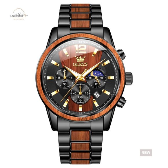 Men's Analog Quartz Watch Multifunction Chronograph Diamond Moon Phase Luminous